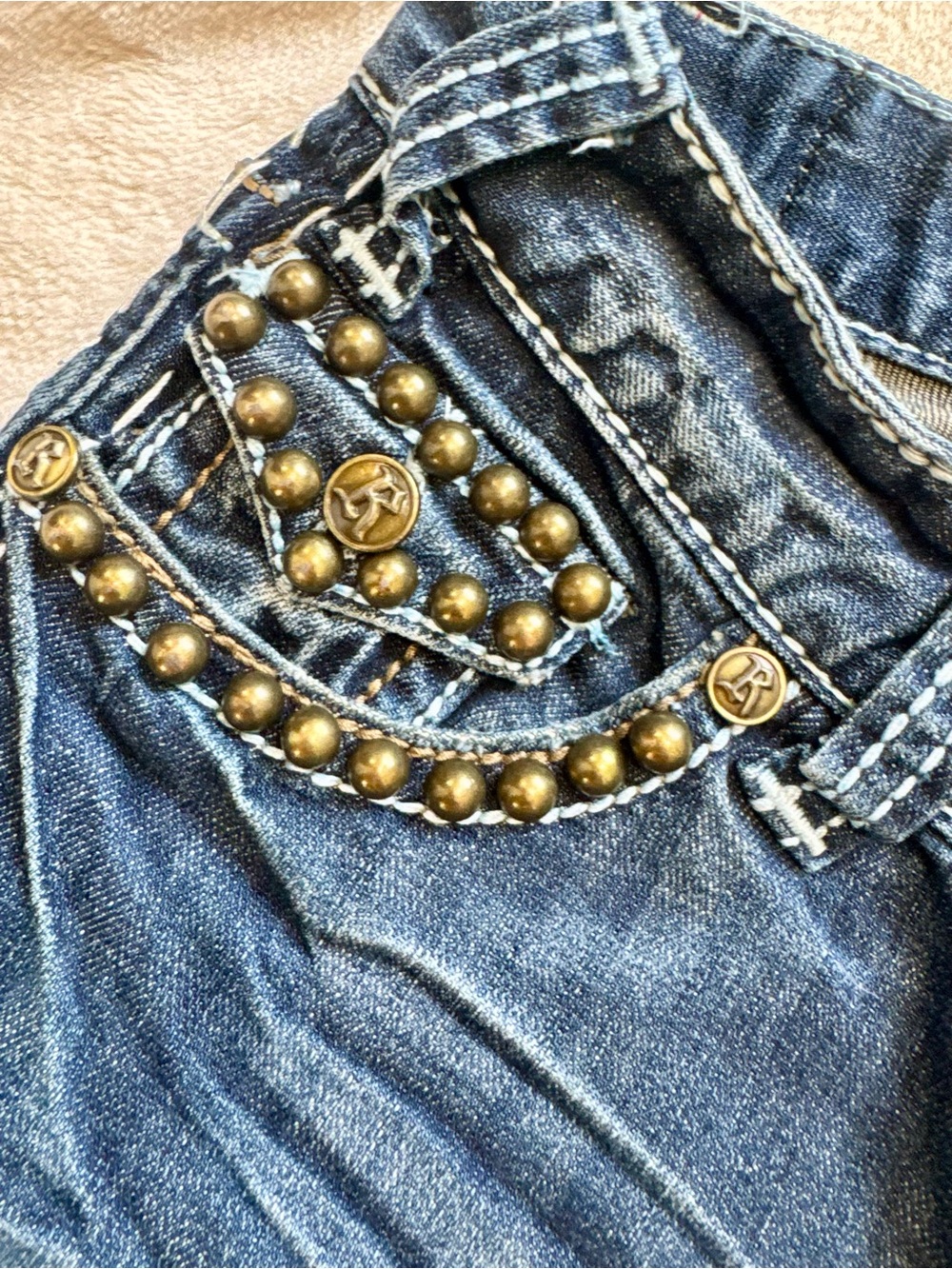 Rock & Republic Dark Blue Skinny Jeans with Brass Studs